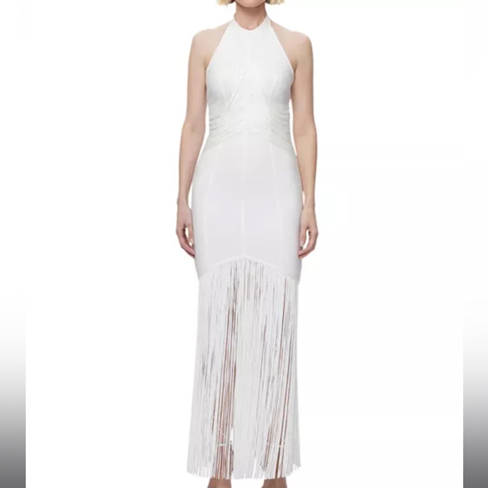 Elegant White Fringe Maxi Dress